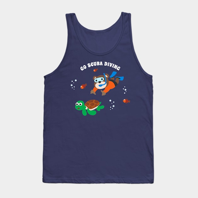 Diving with funny bear and turtle with cartoon style. Tank Top by KIDS APPAREL